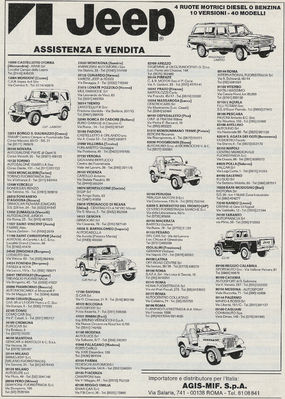 Centri vendita ed assistenza Jeep nel 1985
